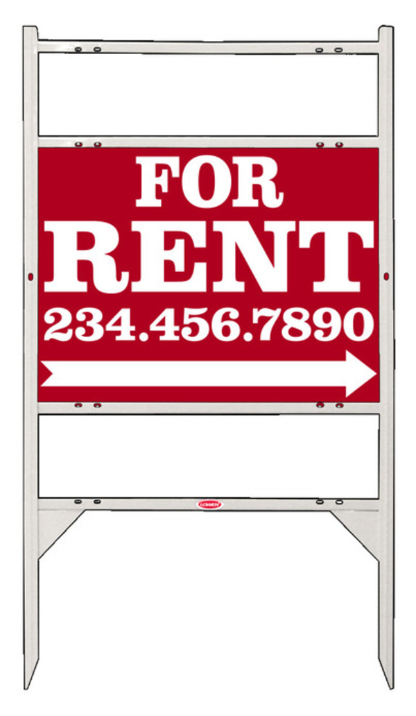 For Rent Angle Iron Sign Units with Large, Bold Text, 2 Rider Inserts, 18h x 24w, White